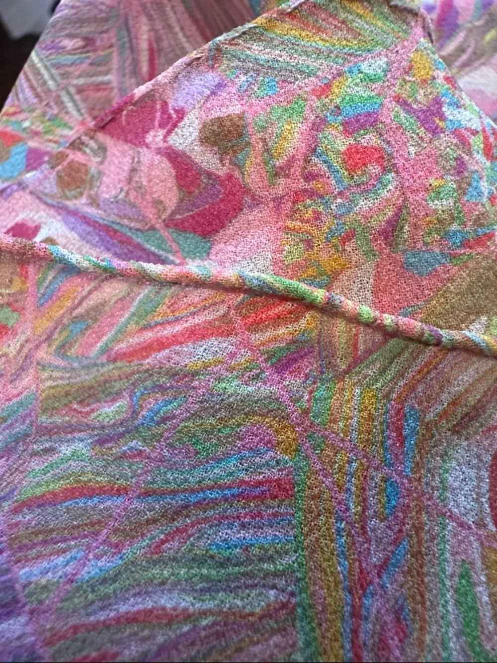 Vtg  Very Large Pastel Abstract Print Square Scarf or Wrap- Pink, Green & Purple